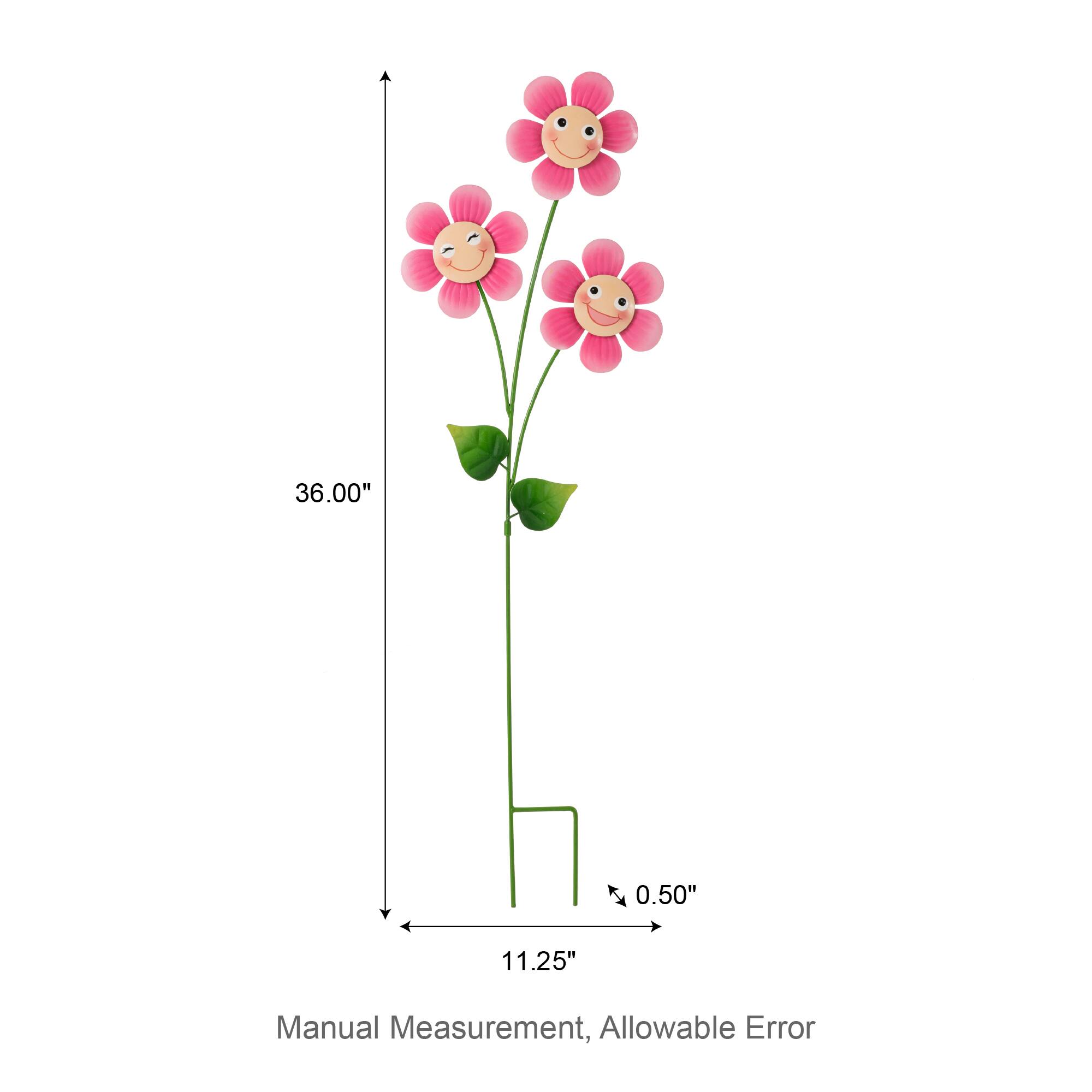 Glitzhome® 36" 2-in-1 Painted Metal Triple Happy Face Flower Garden Yard Stake & Wall Decor